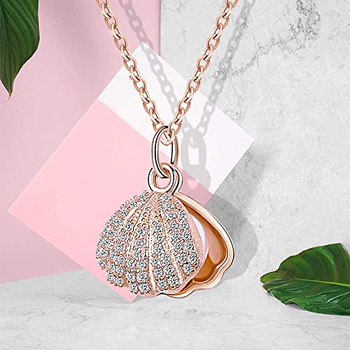 MEENAZ Pendant For Girls Women Ladies girlfriend Wife Moti Shell Pearl Necklace locket long chain Rose gold Shell Necklace diamond ad cz Pendants chains western Valentine gifts... - Image 4