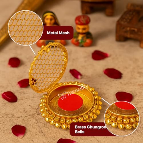 Image of Trendifly Golden Metal Ghungroo Round Gold Silver Coin Cash Shagun Box | Decorative Ring Coin Sikka Storage Box | Wedding Pooja Baby Shower Rakhi Shagun Return Gifts
