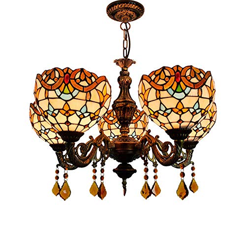 Lustre Tiffany rétro 5 têtes pour remplacer un plafonnier trop agressif