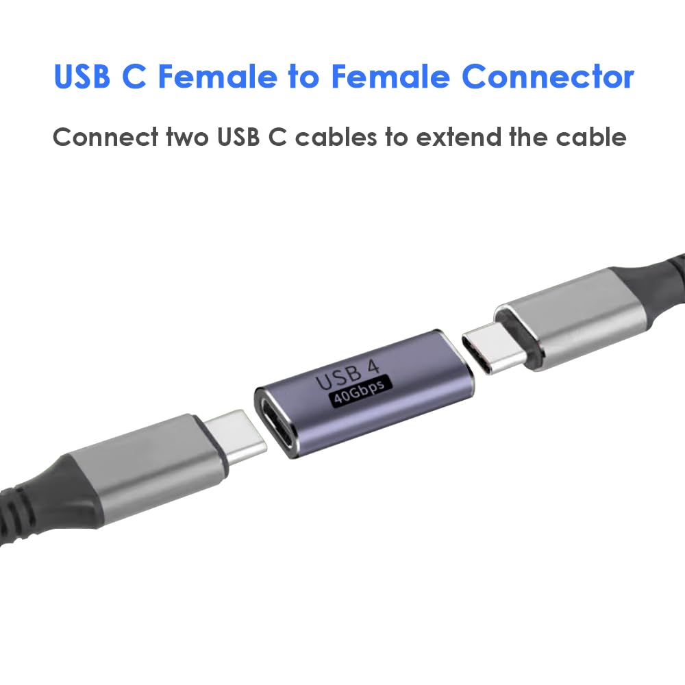 Adattatore USB C Femmina a Femmina, Connettore Prolunga, Supporta 40Gbps, 100W, 8K/60Hz, Compatibile Thunderbolt 4/3