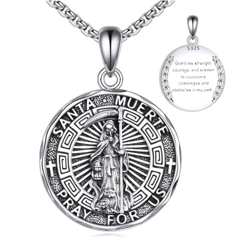 YFN Santa Muerte Necklace Sterling Silver Religious Protector Pendant Santa Muerte Jewelry Gifts for Women Men