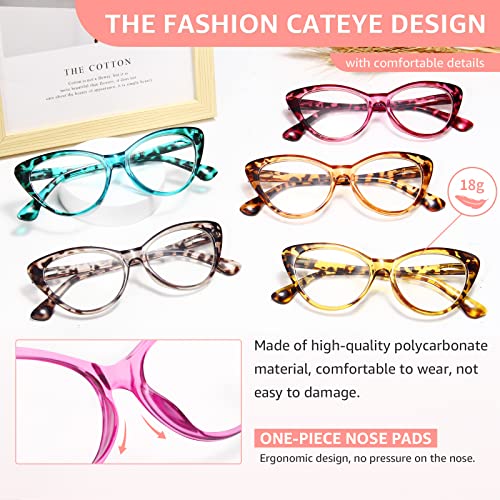 Novivon Reading Glasses For Women 5 Pack, Cat Eye Blue Light Blocking Readers, Vintage Eyeglasses Anti Glare Filter Uv Ray (5 Pairs Mix Colors, 2.5) #TOP2