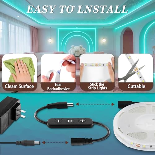 Image of Teal 10 Foot Led Lights Strip Indoor Rope Lights Easy DIY Cuttable Strip Lights for Room Bathroom Living Room Kitchen Ceiling Wall Vanity Mirror Decor