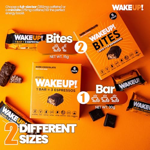 Image of WAKE UP! Caffeinated Dark Chocolate Bites, 1.5 Espressos, Gluten Free, 8 Pack