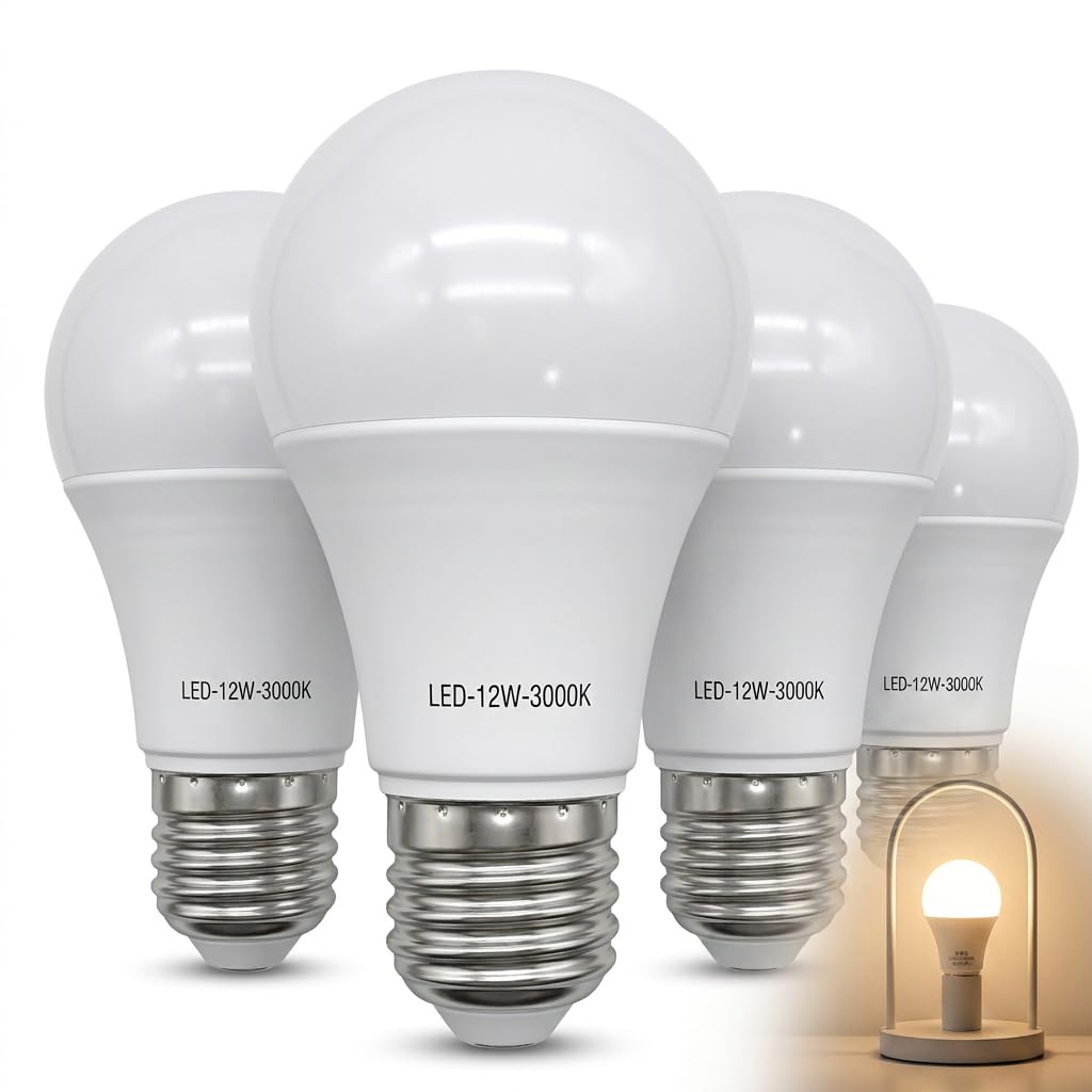 E27 Screw LED Light Bulb, 4 Pack, 12W Equivalent to 100W, 1600LM Super Bright, Warm White 3000K, Energy Saving ES GLS Large Screw Bulbs, Non-Dimmable, Flicker-Free for Home Lighting