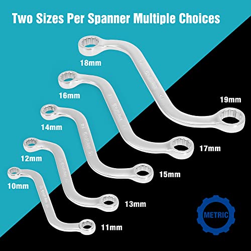 DURATECH 5-delig Dubbele Ringsleutelset10 mm tot 19 mm, S-Type Obstructiesleutel Dubbele Steeksleutelset, Metrisch,12 punts, met EVA-schuim gereedschapsopbergmiddel - Afbeelding 4