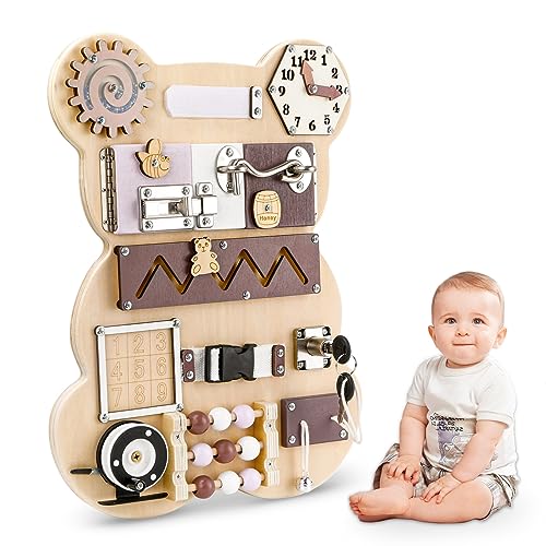 Montessori-Aktivitätsbrett, Spielzeug für 1 bis 4 Jahre, Holzpuzzle, Montessori-Spielzeug, sensorisches Lernspielzeug, Geburtstagsgeschenk für Kinder, Jungen, Mädchen, Braun