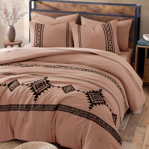 Image of MaiReve Embroidery Full Size Comforter Set 7 Pieces Dusty Pink Bed in a Bag