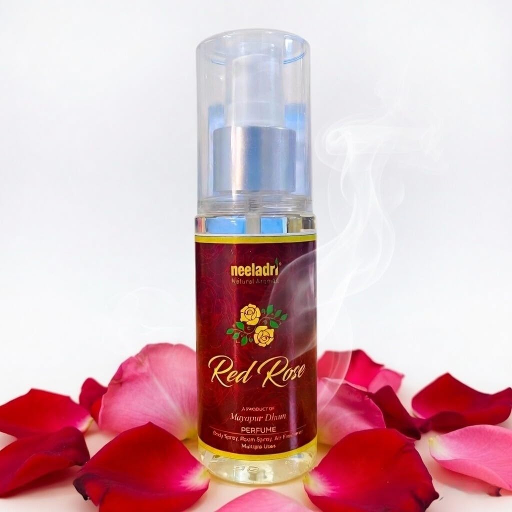 Red Rose Spray Perfume 110ml | ISKCON MAYAPUR | Long Lasting Floral Fragrance Mist for Men and Women | Alcohol Free Air Freshener for Daily Use Travel Friendly (Red Rose)-image-24