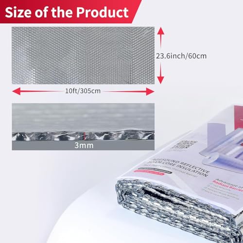 AggSound 3mm reflektierendes einlagiges Blasen-Isolierung, 60,9cm × 3m doppelseitiges Aluminiumfolien-Isolierung, passend für alle Jahreszeiten, Fenster, Garagentore, Dächer, etc.