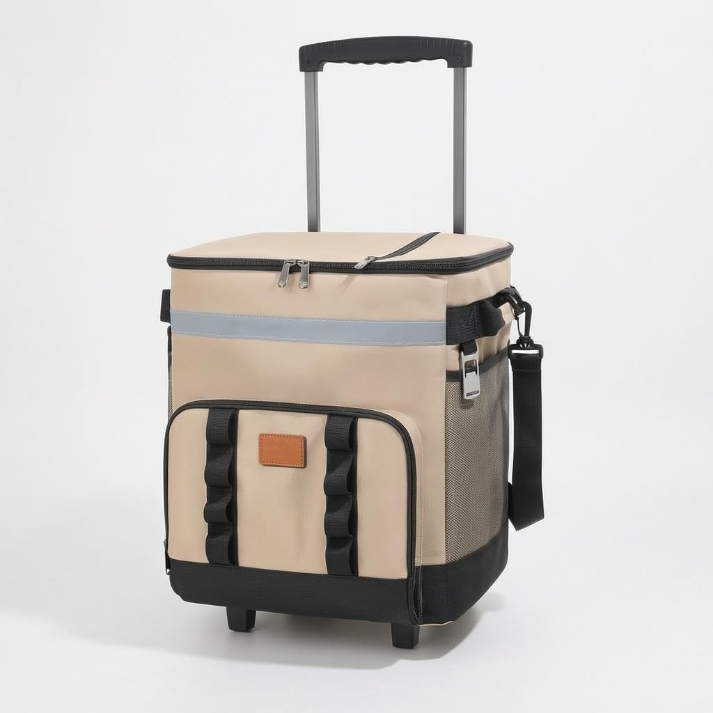 Kühltasche groß, Faltbare Kühlbox mit Rollen, Einkaufskorb aus Oxford-Stoff, Rollende Kühltasche für Picknick