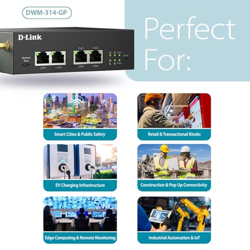 Image of D-Link 5G /4G PoE+ Rugged Compact Modem /Gateway, Industrial Build, Dual-Sim Failover,4 Port Gigabit Ethernet, 60W Budget, M2M, VPN, NDAA /TAA, Carrier Certified with Verizon, AT&T, T-Mobile (DWM-314-GP)