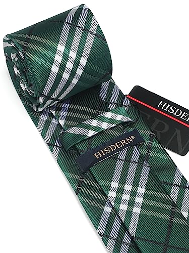 Image of HISDERN Mens Ties Plaid Tie and Pocket Square Set Classic Woven Formal Checkered Neckties & Handkerchief Wedding Party