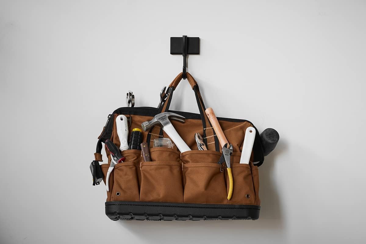 Duck Brand EasyMounts Garage Hooks Heavy Duty Hanging - Garage Storage for Ladder, Garden Tools, Extension Cord & Equipment - Wall Mount, Large Utility Hanger Hooks - Holds Up to 50 lbs, Black, 3-Pack