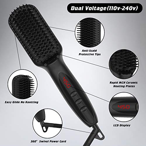 Beard Straightener W/Free Beard Oil And Beard Balm For Men, Ceramic & Ionic Beard Straightening Comb, Fast Heated Hair Straightener Brush For Men&Women-Anti-Scald/Lcd Display #TOP3