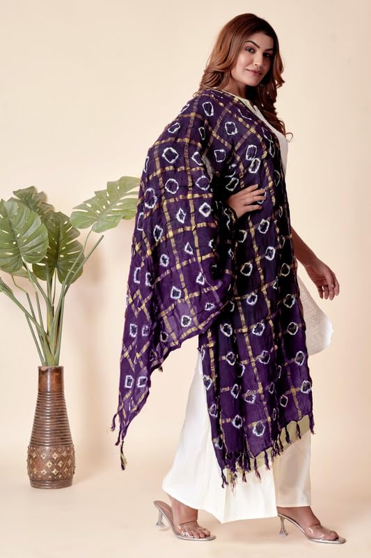 Image of Women Bandhani Dupatta | Traditional Chunri Print with Decorative Border | Lightweight Ethnic Stole for Festive and Wedding Wear