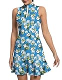Ggov Tennis Dress For Women Golf Dresses With Shorts Inner Pocket Sleeveless Zip Up Stand Collar Workout Athletic Dresses Flamingo
