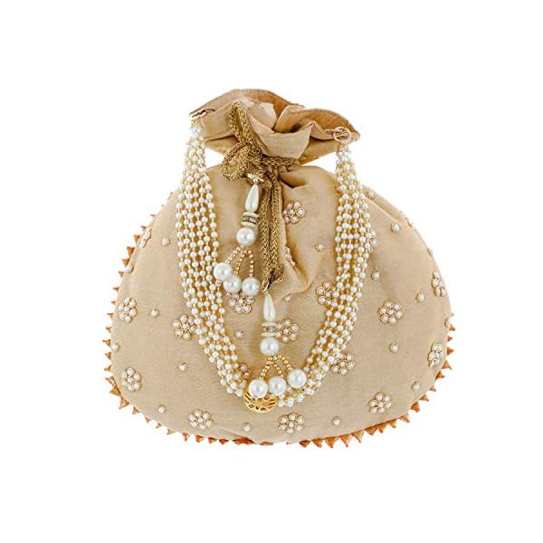 Imicreate Ethnic Clutch Silk Potli Batwa Pouch Bag with Beadwork Gift for Women