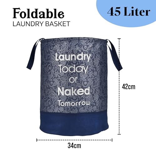 Image of Urbane Home Pack of 3 Foldable 45L Toys Organizer for Kids Room - Soft Toys Storage Bag /Basket /Container with Handles | Leaf Print -Blue