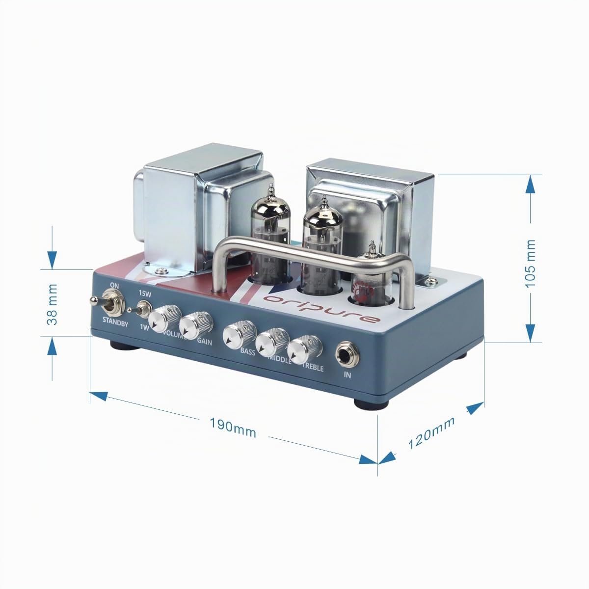 OriPure OA-H15 Tête d'amplificateur à Tubes pour Guitare 15W, Tête d'amplificateur pour Guitare Fait Main, avec Prise EU