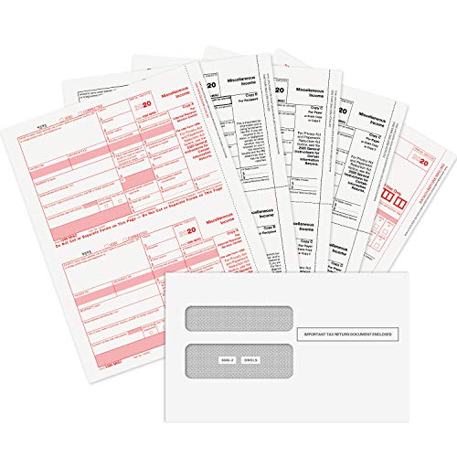 1099 MISC Forms 2020, 4 Part Tax Forms Kit, 25 Vendor Kit of Laser Forms Designed for QuickBooks and Accounting Software, 25 Self Seal Envelopes Included