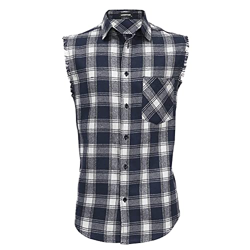 LOGEEYAR Men's Sleeveless Shirt Plaid Flannel Button Down Casual Vest Shirts3