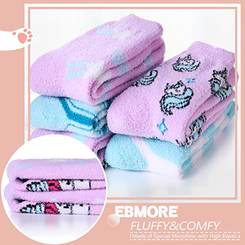 Image of EBMORE Fuzzy Socks for Women, Thick Cozy Warm Fluffy for Winter | Ultra Soft Plush Fleece Lining, Stretch Cuff, Comfy Heel & Toe, for Home & Sleep, Gifts Cabin Slipper Socks, 5 Pairs
