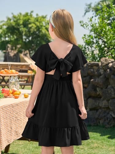 Haloumoning Girls Ruffle Short Sleeve Tie Back Dress Kids Summer Off Shoulder A-line Dresses 5-14 Years4