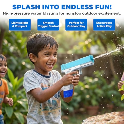 Image of Kidology Powerful Electric Water Guns Holi Pichkari for Kids and Adults, Range Up to 25-32 Ft with Two Water Reservoirs (Magzine + Barrel), Water Game for Pools and Beaches