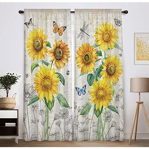 Funnytree Cortina de ventana de girasol estilo rústico Cover