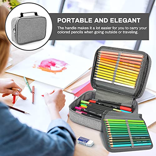 Image of Number-one Large Capacity Pencil Case, 72 Slots Colored Pencil Pouch Bag Portable Pencil Holder Stationery Organizer with Compartments for Office and Travel, Grey