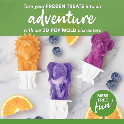 Image of Tovolo Animal Popsicle Molds Zoo Crew Set of 4 Reusable Popsicle Molds with Sticks Bear Lion Monkey Elephant, BPA Free Silicone Pop Maker for Kids, Dishwasher Safe Animal Ice Molds for Frozen Treats