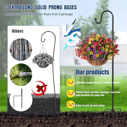 Image of Ottsuls Shepherds Hooks for Outdoor - 60 inch Heavy Duty Bird Feeder Pole with 5 Prong Base, Adjustable Stand Hanger for Garden Plant, Hummingbird Feeder, Lantern Lights - Haning Wedding Decor (1 Pack)