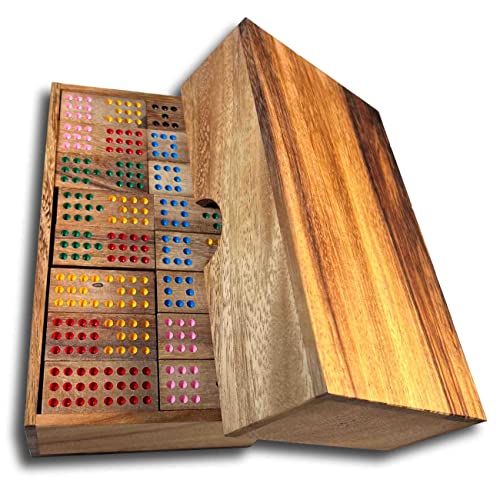 Double 12 Dominoes, 91 piezas en caja de madera miniatura 6