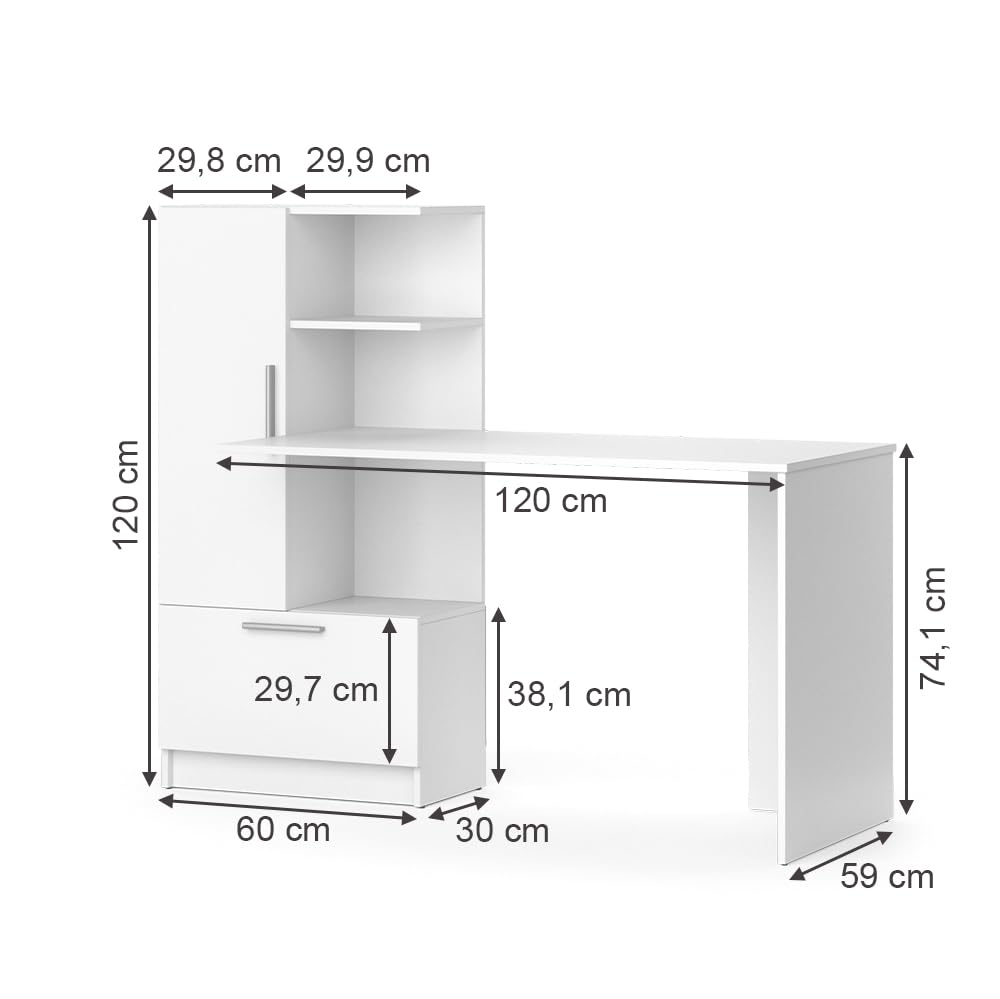 Vicco Schreibtisch Tomy, Weiß, 150 x 59 cm | mit offenen Ablageflächen zur organisierten Aufbewahrung