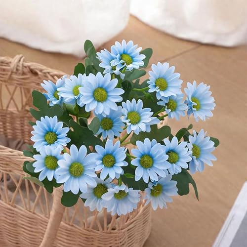 Image of Art Street Artificial Blue Flowers Bunch |Daisy Flowers for Home | Living Room, Decor |Christmas Day, New Year, 7 Head 21 Flowers| Pack of 2|Size 13 INCH, (Without Vase)