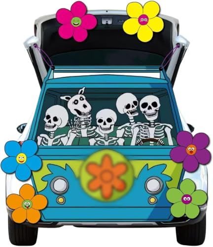 Halloween Trunk or Treat Car Decorations Kit for SUV with Skeleton Flower Theme Garage Door Banner Haunted House Waterproof Archway Outdoor Party Supplies