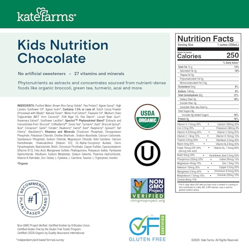 Image of KATE FARMS Kids Nutrition Shake, Strawberry, 8g Protein, 6 Pack | Organic kids nutrition shake with 8g protein plus 27 vitamins and minerals.
