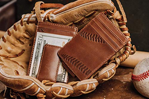 House of Jack Co. Baseball Slim Money Clip Wallet for Men, Strong Magnetic Front Pocket Card Holder, Full Grain Cowhide Leather Wallet, Brown2