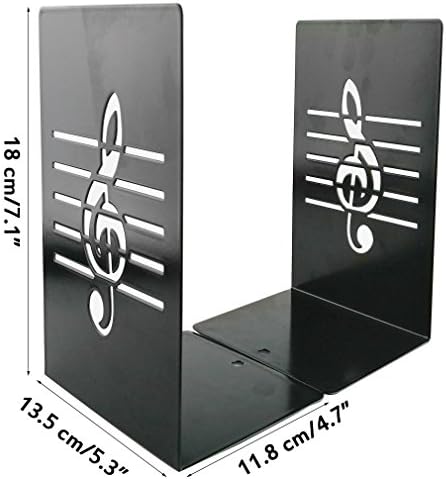 A Pair of Fashion Creative Music Note Solid Metal Book Stand Bookends For Kids Music Lover Home Office Decoration (Black)