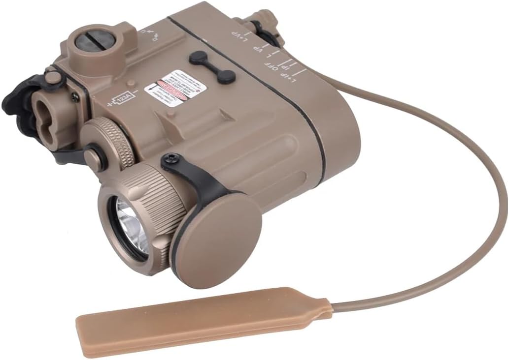 Plastic DABL-D2 Box Laser Sights Flashlight，with IR + Red/Green Laser Sight + Whitelight LED 170 Lumens Flashlight，with Remote Pressure Switch Combo，Fits for Standard 20mm Pic Rail Mounting，Tan