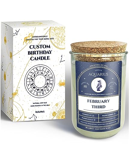 Birthday Candles - Custom Birthdate Astrological Zodiac Scented Candles. Astrology Gifts. All Natural Soy Wax. 75+ Hour Burn Time. Made in USA - February 3