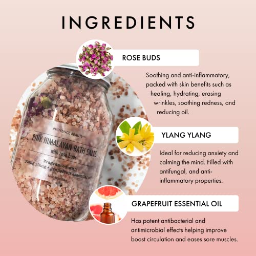 Pink Himalayan Bath Salt with Rose Petals -100% Natural Aromatherapy and Relaxation - Ylang Ylang Grapefruit Essential Oil Bath Salts for Women Relaxing-Cruelty-Free Cleanse Revitalize & Soothes Skin - Image 4