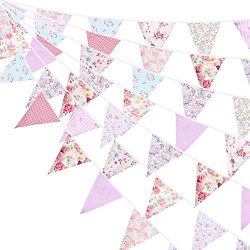 49,2 Pies de Bandera de Empavesado de Tela Bandera de Triángulo Rosa y Verte Guirnaldas de Banderines para Boda Bautismo Fiesta de Cumpleaños Decoración de Jardín Actividad Exterior