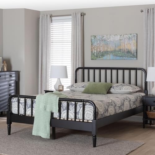 Baxton Studio Braith Farmhouse Black Spindle Wood Queen Size Platform Bed