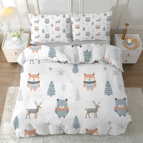 Funda Nórdica Cama 90 Zorro, Funda Edredon 135x200 Microfibra Suave, Ropa de Cama Oso 3 Piezas - Funda Nordica Animales del Bosque y 2 Funda de Almohada 50x75 con Cremallera, Y-437