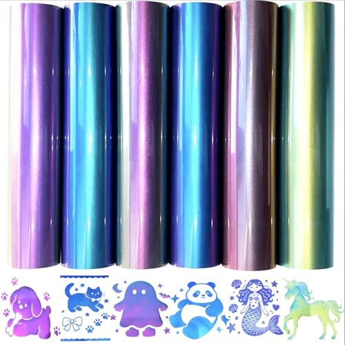 Image of Chameleon Heat Transfer Vinyl HTV, 6 Sheets 10x12 Inch, Iron On Vinyl for T-Shirts and Bags, Easy to Cut and Weed for Silhouette Cameo and Heat Press Machine