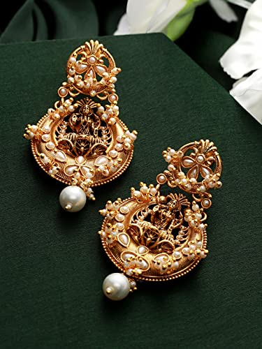 Goddess Laxmi Floral Pearl Plated Earrings