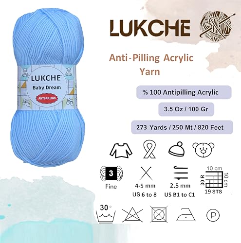 Image of Baby Dream Soft Yarn - 100% Acrylic, Premium Anti-Pilling, 3.5 oz (100g), 273 yds - Soft Yarn for Crochet and Knitting Projects (Baby Blue)
