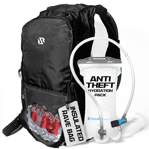 RAVERUNNERÂ® Anti-Theft Hydration Backpack | Festival Approved Rave Backpack for Concert Goers, Leak-Free Festival Water Backpack for EDC, Rave Hydration Pack (Black)
